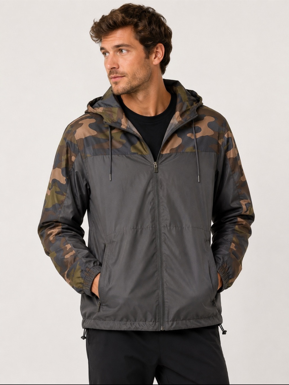 Athletech Camouflage Zip-Up hooded windbreaker Jacket. L